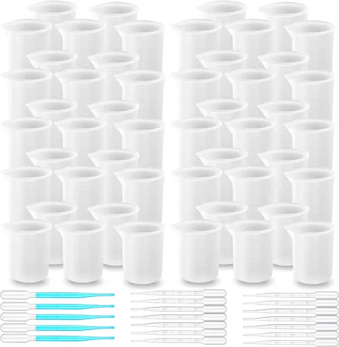 Vista 11 de Woohome Kit de herramientas de 5 tazas medidoras de resina de silicona, vasos de medición de 3.4 fl oz con cuentagotas de plástico para mezcla