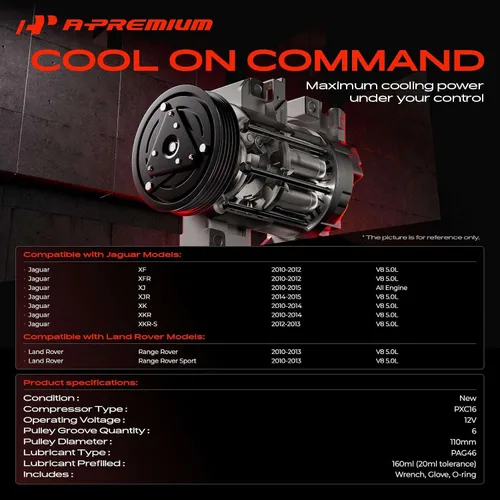 Vista 2 de A-Premium Compresor de aire acondicionado con embrague compatible con Land Rover Range Rover 2013-2017, LR4 2014-2016, Discovery 2017 y Jaguar