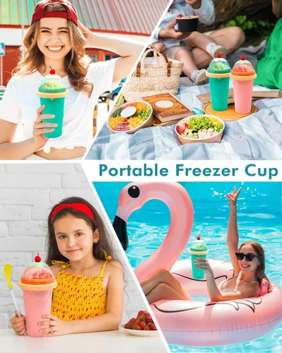 Vista 2 de Taza de Granizado, Tazas de Licúado con Tapas y Popotes, Taza de Granizado para Jugos, Leche y Helado, Fabricante de Granizado Portátil Mágico