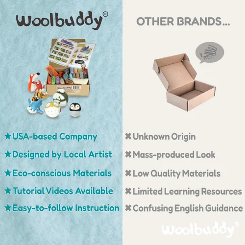 Vista 6 de Kit de fieltro de aguja Woolbuddy para principiantes y adultos – Kit de iniciación de animales de fieltro DIY con lana natural, agujas para fieltro