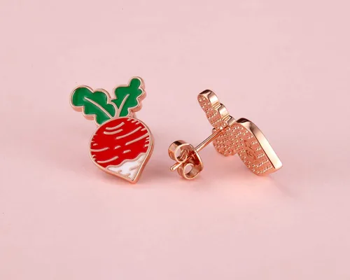 Vista 4 de Aretes de rábano con frutas y verduras para mujer, joyería de verano, perfectos para vacaciones en la playa y fiestas, Metal Esmalte