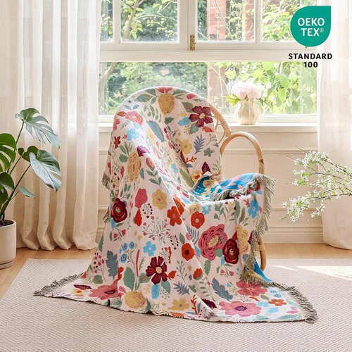 Vista 121 de MSGKV - Manta bohemia/primaveral de algodón para sofá y sala de estar, de gasa acogedora, de 50 x 60 pulgadas 50"x60" Cotton Throw, Woven Bird