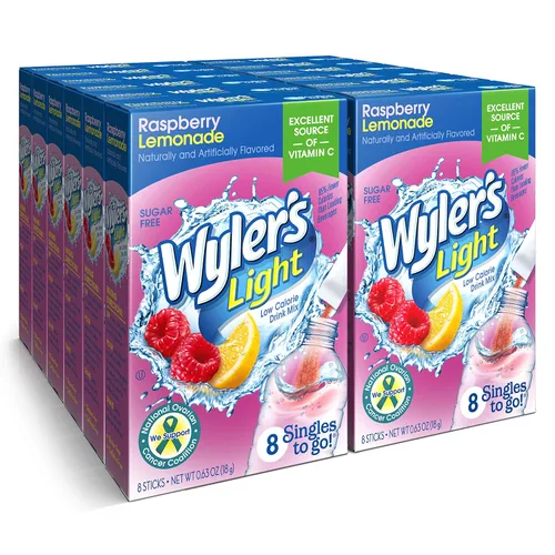 Vista 8 de Wyler's Light Paquetes de polvo Singles to Go, mezcla de bebida de agua, paquete variado de 40 unidades, limonada rosa, fresa y arándanos, sin