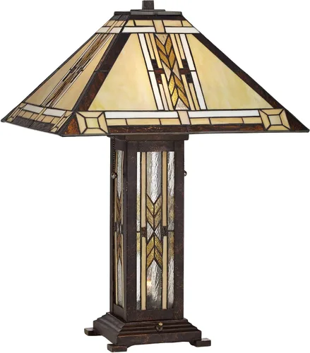 Vista 2 de Franklin Iron Works Drake Mission Collection 25 1/2" de alto, lámpara de mesa estilo Tiffany de estilo granja rústico sudoccidental, luz nocturna