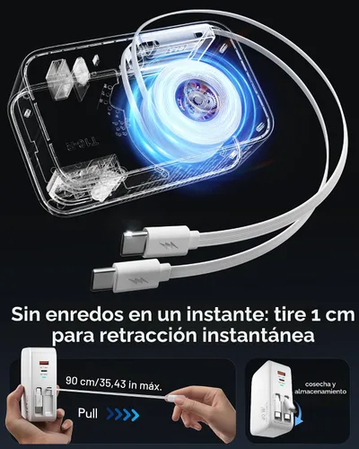 Vista 3 de Cargador de pared retráctil USB C 4 en 1, carga rápida de 40 W para Blanco