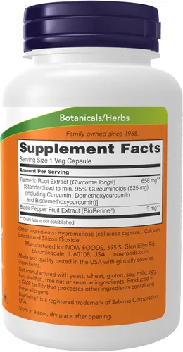 Vista 2 de Now Supplements, curcumina de cúrcuma con BioPerine, apoyo al sistema inmunológico, estandarizado al 95% de curcuminoides, absorción mejorada*, 90