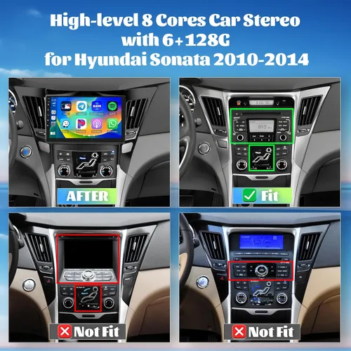 Vista 2 de Radio de coche 8 núcleos 6+128G para Hyundai Sonata 2010-2015 9 "pantalla táctil Carplay Android Auto con 32EQ Bluetooth5.0 WiFi navegación