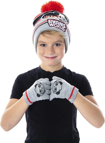 Vista 2 de Ryans World Ryan and Combo Panda - Juego de 3 piezas de guantes y bufanda con pompón para niños Ryan y Combo Panda