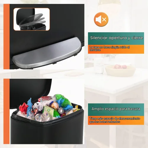 Vista 4 de PayLessHere Cubo de basura de acero inoxidable a prueba de huellas dactilares con cubo interior extraíble y tapas con bisagras, cubo de basura