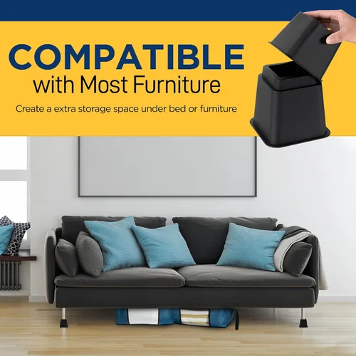 Vista 4 de Lifemaster Juego de elevadores para muebles, 4 piezas, diseño antideslizante, se adapta a cama, silla, mesa, sofá, escritorio y sofás, color negro