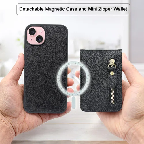 Vista 2 de Harryshell Funda magnética para iPhone 12/12 Pro compatible con carga inalámbrica MagSafe y bolsillo con cremallera para montaje en automóvil