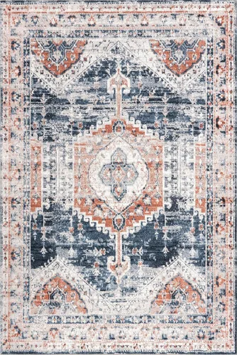 Vista 5 de nuLOOM Evette Navy - Alfombra de área lavable a máquina y resistente a las manchas con parte trasera antideslizante, de perfil bajo para sala