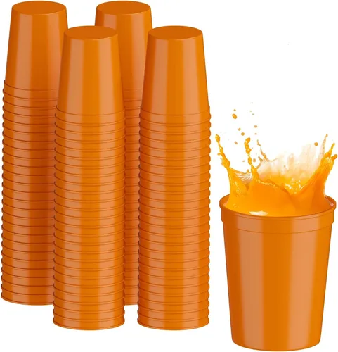 Vista 55 de PartyPrints Paquete de 100 vasos de plástico en blanco reutilizables de 10 a 12 onzas, vasos de estadio a granel, sin BPA, aptos para lavavajillas