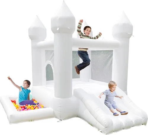 Vista 7 de POYOUNGHU Casa de Rebote Blanca, Casa con Inflador, Inflable para Saltar, Juguete para Niños, Material Extra Grueso Cosido para Mayor Durabilidad
