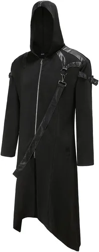 Vista 2 de Chaqueta con capucha estilo steampunk renacentista para hombre, estilo gótico victoriano