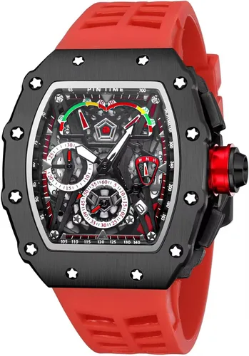 Vista 7 de Relojes de pulsera de lujo Tonneau cuadrados para hombres, analógicos, punk, cronógrafo, únicos, deportivos, con movimiento japonés, diseño luminoso