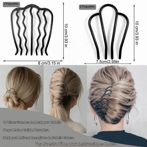 Vista 3 de LAPOHI Peines y alfileres de plástico para el cabello, 12 piezas para peinados updo, moño y vintage