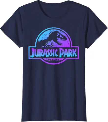 Vista 42 de Jurassic Park Camiseta de manga corta con logotipo Fossil azul y morado Negro