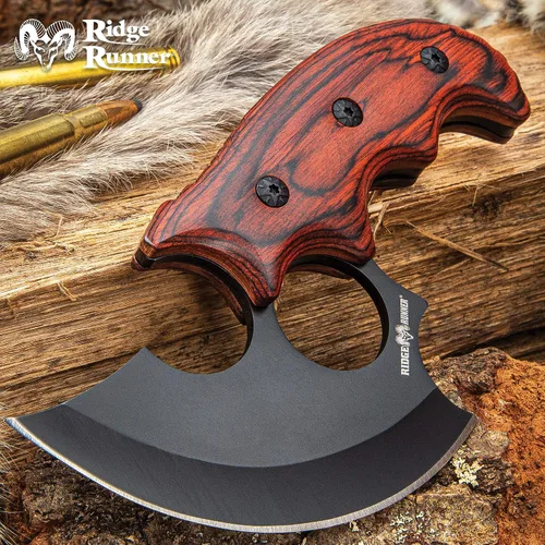 Vista 2 de Ridge Runner Mini cuchillo Ulu modificado con funda Cuchillo de caza y desollado de acero inoxidable de espiga completa de 6 1/2