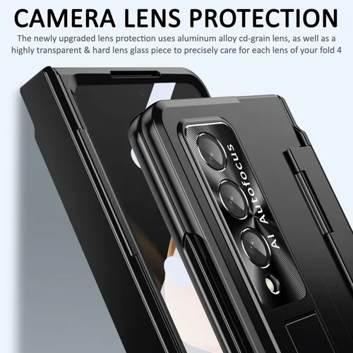 Vista 4 de Miimall Funda compatible con Samsung Galaxy Z Fold 4, Z Fold 4 con protección mejorada de bisagra, película de lente de cámara, protector