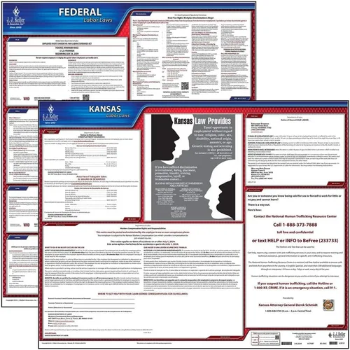 Vista 2 de Juego de carteles de la ley laboral federal y de Kansas 2026 (inglés, estado de KS) - Pósteres laminados que cumplen con la OSHA, J. J. Keller &