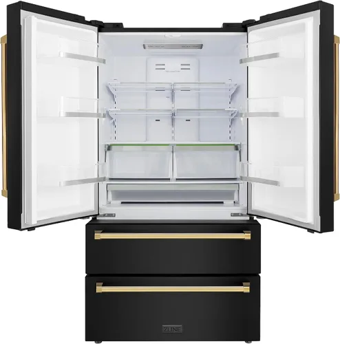 Vista 2 de Z Line Edición Autograph 36 pulgadas 22.5 pies cúbicos Refrigerador de puerta francesa de profundidad similar a cubierta con máquina de hielo