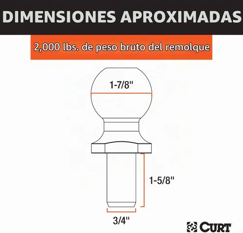 Vista 2 de CURT 40001 Bola de enganche cromada para remolque, 2,000 libras, diámetro de 1-7/8 pulgadas, vástago de 3/4 x 1-5/8 pulgadas, color plateado