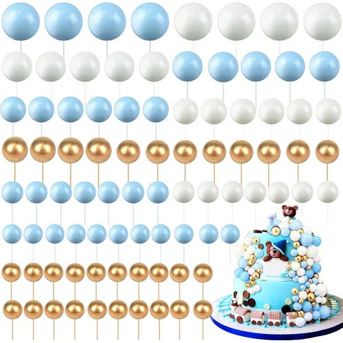 Vista 14 de 108 piezas de decoración de bolas para tartas, decoración de cupcakes, globos de espuma para tartas de bricolaje para bodas, aniversarios, blanco