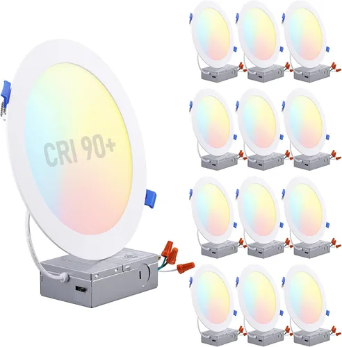 Vista 12 de TORCHSTAR Serie Básica - Paquete de 12 luces LED empotrables ultradelgadas de 3 pulgadas con caja de conexiones, CRI90, aluminio