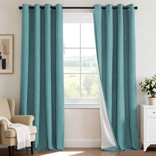 Vista 81 de H.VERSAILTEX Cortina 100% opaca para dormitorio, 63 pulgadas de largo, con ojales, cara de lino, bloqueo de luz completa, cortina para sala de Arena