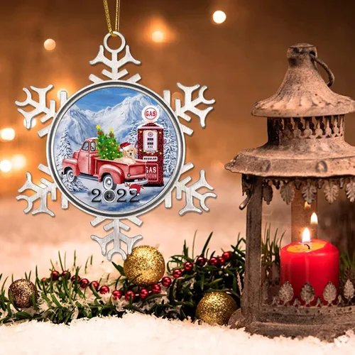Vista 3 de Adornos de metal de felicitación para perros de invierno, colgante colgante para colgar precios de gasolinera, adornos de Navidad, perro de nieve