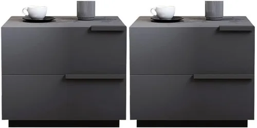 Vista 3 de Mesita de noche, mesa de noche de madera fabricada moderna, cajones incluidos, mesita de noche con 2 cajones para dormitorio, gris, 1 pieza
