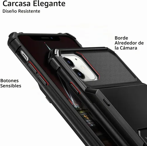 Vista 3 de Vofolen Funda compatible con iPhone 12, cartera 5G, 4 ranuras para tarjetas, tarjetero con bolsillo oculto, doble capa, cubierta trasera protectora