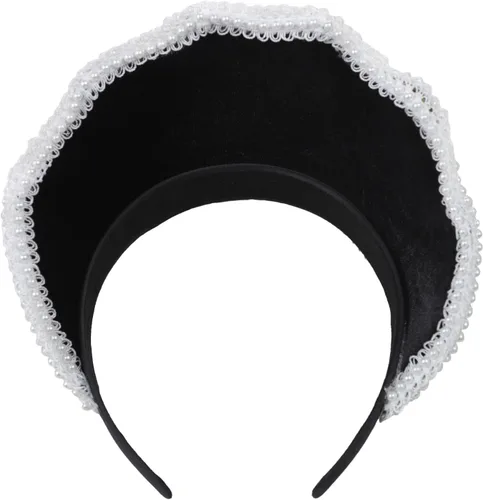 Vista 5 de Diadema victoriana de terciopelo con perlas isabelinas Tudor Coronet Negro