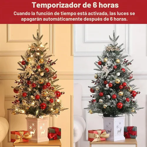 Vista 8 de Árbol de Navidad de 3 pies con base de reno, árbol de Navidad artificial esmerilado con 78 luces LED, caja de batería de 8 modos, decoraciones