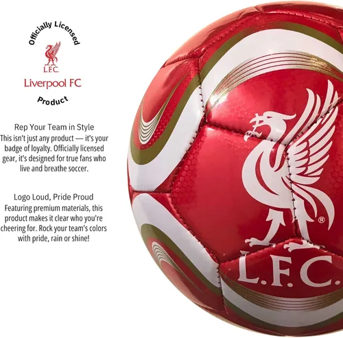 Vista 2 de Icon Sports Balón de fútbol con licencia oficial del Liverpool FC, tamaño 5, rojo acuñado