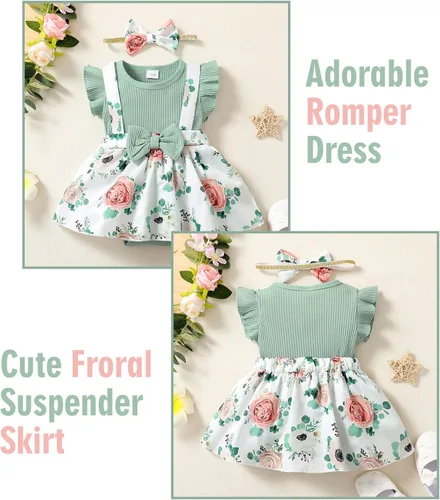 Vista 3 de Conjunto de ropa para bebé recién nacida, traje de verano, mameluco con diadema, falda general