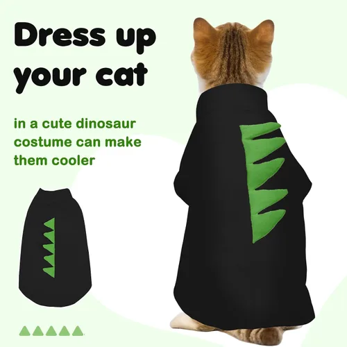 Vista 3 de DENTRUN Sphynx - Ropa de gato, lindo diseño de dinosaurio, disfraz de gato sin pelo, camisas de algodón transpirable, ropa de gato solo para gatos