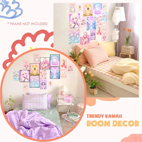 Vista 3 de 97 Decor Póster de arte de pared Kawaii – Lindo collage estético de decoración de habitación de anime para dormitorio, habitación de niños