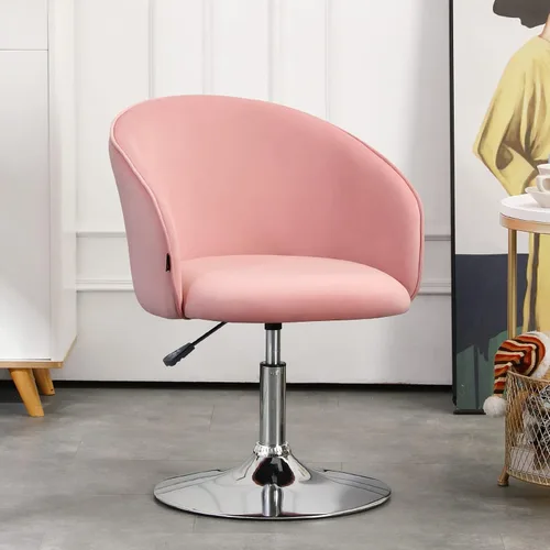 Vista 8 de Furnimart Silla de Tocador de Terciopelo con Marco de Cromo, Altura Ajustable y Giratoria, Rosa - Sala de Estar, Dormitorio, Oficina Terciopelo