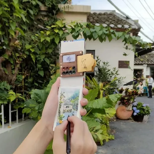 Vista 7 de Pequeña paleta de acuarela portátil de madera con tapa, mini paleta de acuarela, paleta de acuarela vacía para acuarela, gouache, pintura acrílica