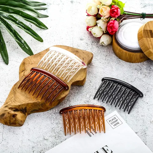 Vista 6 de Gejoy 12 piezas de peines para el cabello, peine lateral francés para las mujeres dientes de plástico Tortuga lado pelo para cabello fino fino
