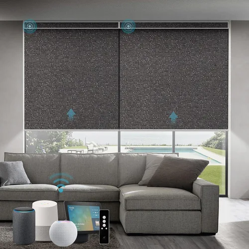 Vista 19 de SmartWings Persianas Motorizadas con Sombras para Ventana Control Remoto Funciona con Thread Apple Homekit Z-Wave Alexa 100% Blackout de Doble Cara