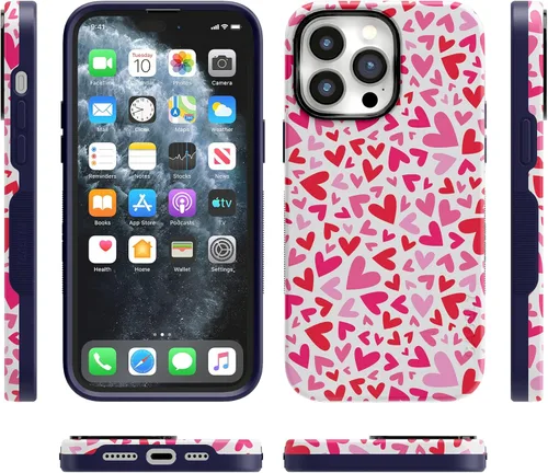 Vista 8 de Funda Casely para iPhone 14 Pro XOXO Corazones de Caramelo Compatible con MagSafe Diseño Protector Audaz