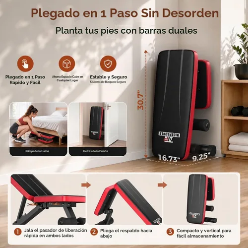 Vista 8 de NICEPEOPLE Adjustable Weight Bench for Home Gym, 660LBS Capacity Workout Bench with 8 Backrests for Chest Shoulders Arms, Compact and Foldable