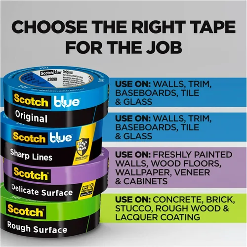 Vista 9 de Scotch Painter's Tape - Cinta de pintor original para múltiples superficies, 1.41 pulgadas x 60 yardas, 8 rollos, azul, cinta que protege