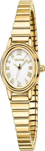 Vista 9 de Relojes pequeños de oro para mujer, reloj analógico de esfera fácil de leer, caja ovalada, banda de expansión de acero inoxidable, reloj impermeable