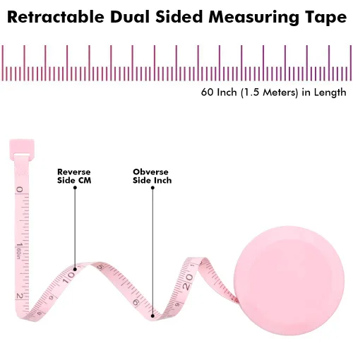 Vista 2 de 2 cintas métricas para el cuerpo, cinta métrica suave para tela de costura corporal, tela a medida, juego de cintas métricas retráctiles de doble