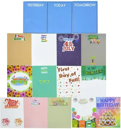 Vista 7 de Calendario mensual para aula con 45 bolsillos, 3 bolsillos de almacenamiento para fácil pared o soporte (negro)