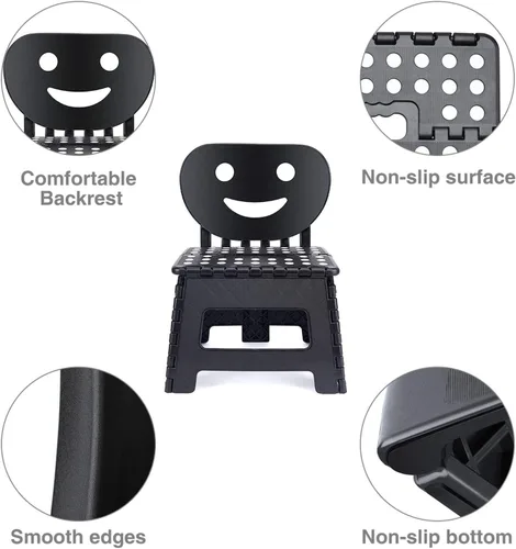 Vista 3 de ACSTEP Taburete plegable con soporte de espalda para niños, taburete de 9 pulgadas para niños y niñas, taburete de cocina al aire libre